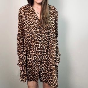 ZARA Leopard Print Button Up Shirt Dress Tunic size XS